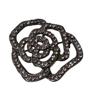 Vintage Pink Rhinestone Rose Brooch – Silver Tone| Sparkling Floral Pin | EUC 🌸
